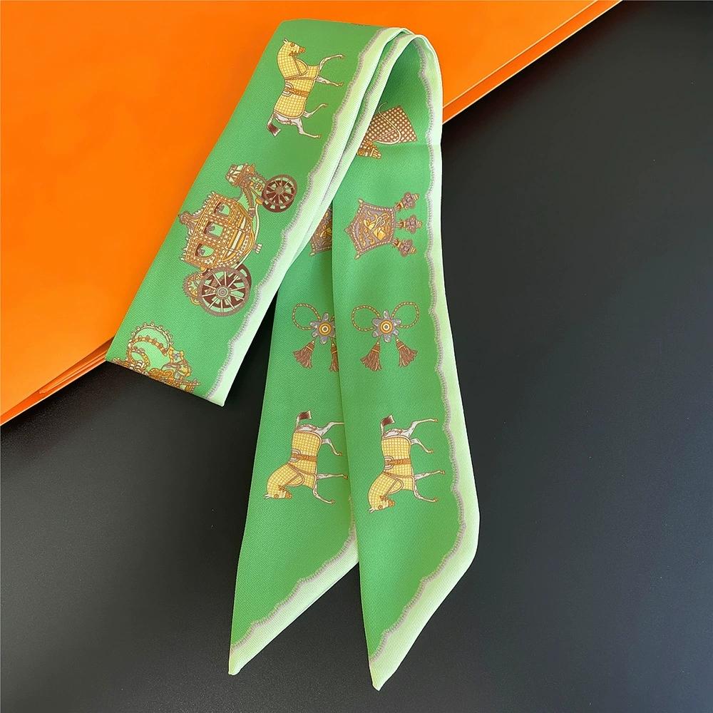 French Style Women Horse Printing Skinny Bag Scarf Luxury Twill Silk Foulard Ribbon Tie Head Scarves For Ladies