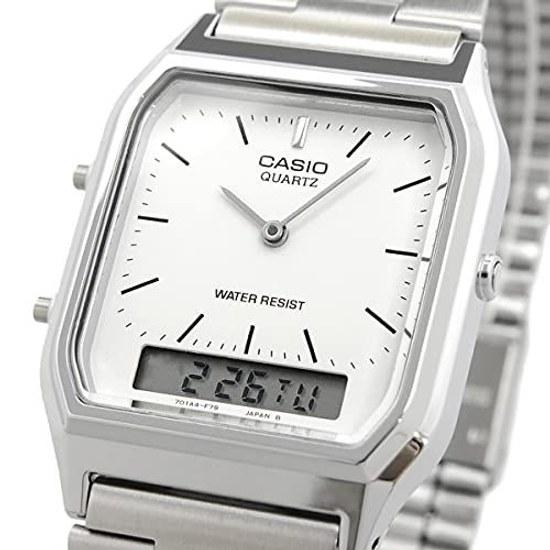 CASIO Ана-Цифровые Кварцевые Наручные Часы Серия Vintage AQ-230A-7DMQ Унисекс Двойное Время Белый Зарубежная Модель