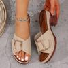 Plus Size Women Slippers 2025 Summer New FashionMetal Buckle Soft Leather Platform Shoes Ladies Chunky Heels Designer Sandals
