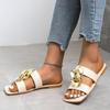 2024 New Summer Women's Slippers Fashion Metal Chain Sandals Open Toe Sandals Women Flat Casual Slippers Women Summer Slipper