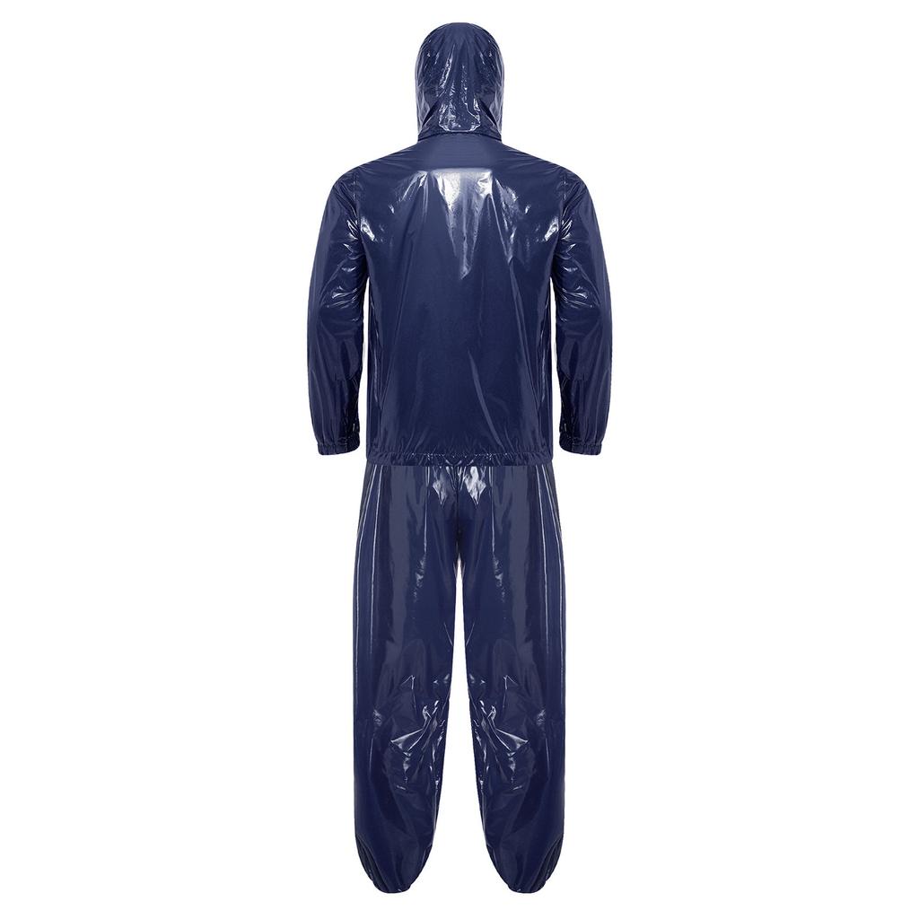 Mens Waterproof Tracksuit Hooded Windbreaker Front Zipper Pocket Jogging Pants Elastic Waist Rainwear Suit