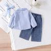 Spring and Autumn Infant Girls' Set Striped Long Sleeve Shirt + Denim Long Pants Two-Piece Set