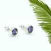 Natural Purple Amethyst Round Stud Earrings 925 Sterling Silver Handmade Earring