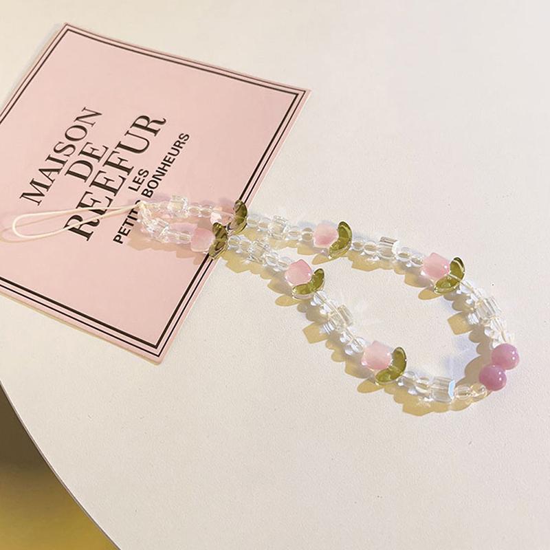 Korean Cute Flower Tulip Pearl Beaded Phone Chain For Mobile Phone Lanyard Pendant Anti-Lost Hanging Jewelry