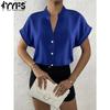 Women's Fashion Casual Summer Spring Solid Color Print Short Sleeve V-Neck Blouses & Shirts