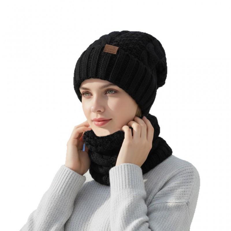 Womens Winter Knit Hat Scarf Set Warm Ear Protection Beanie Cold Weather Outdoor Use