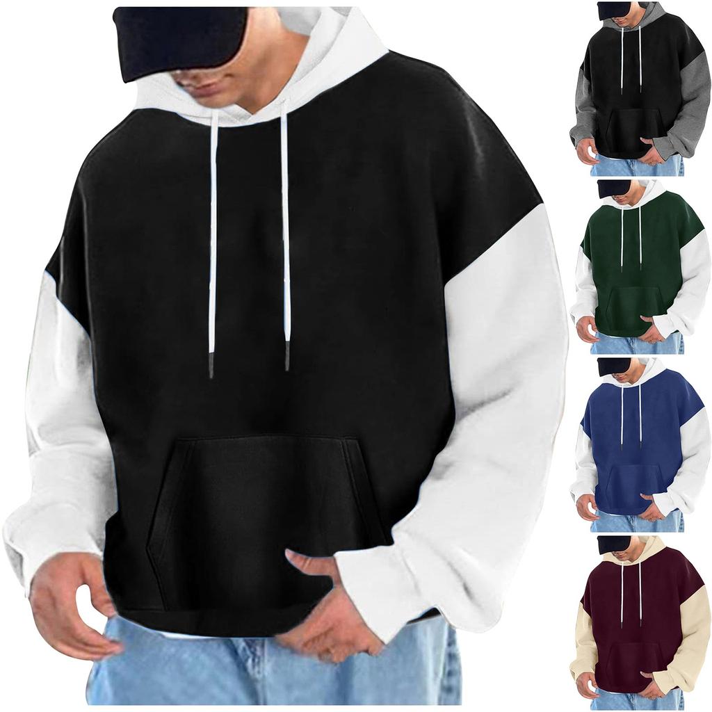 Men's Contrast Color Loose Drop Shoulder Sleeves Hoodies Men's Casual Sports Hoodies