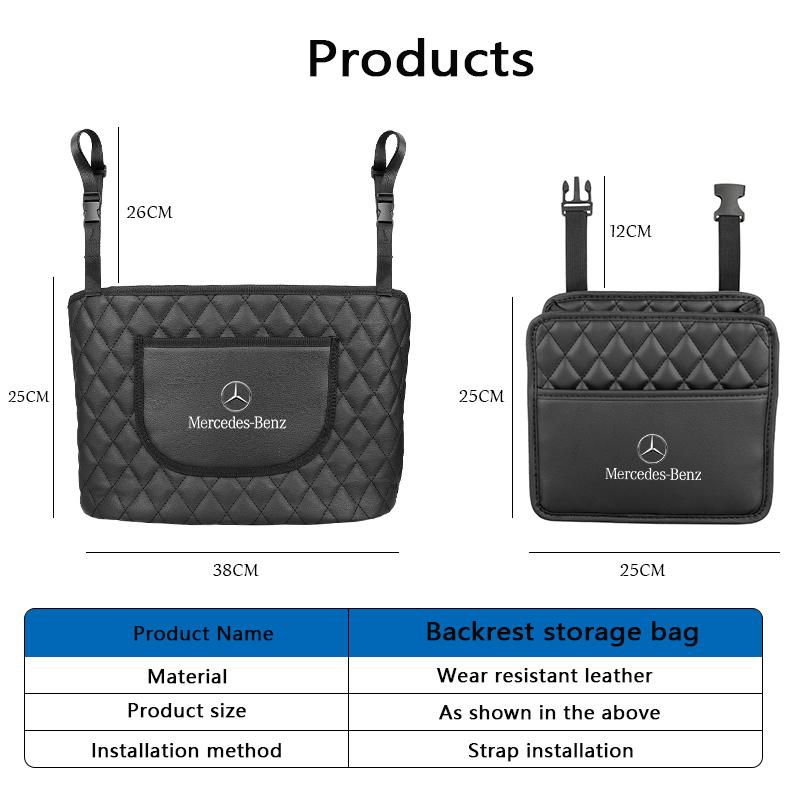 GLC GLB Car Leather Storage Bag Seat Backrest Organizer Box Trash Can For Mercedes Benz AMG W203 W206 W220 W205 W211 W212 W201