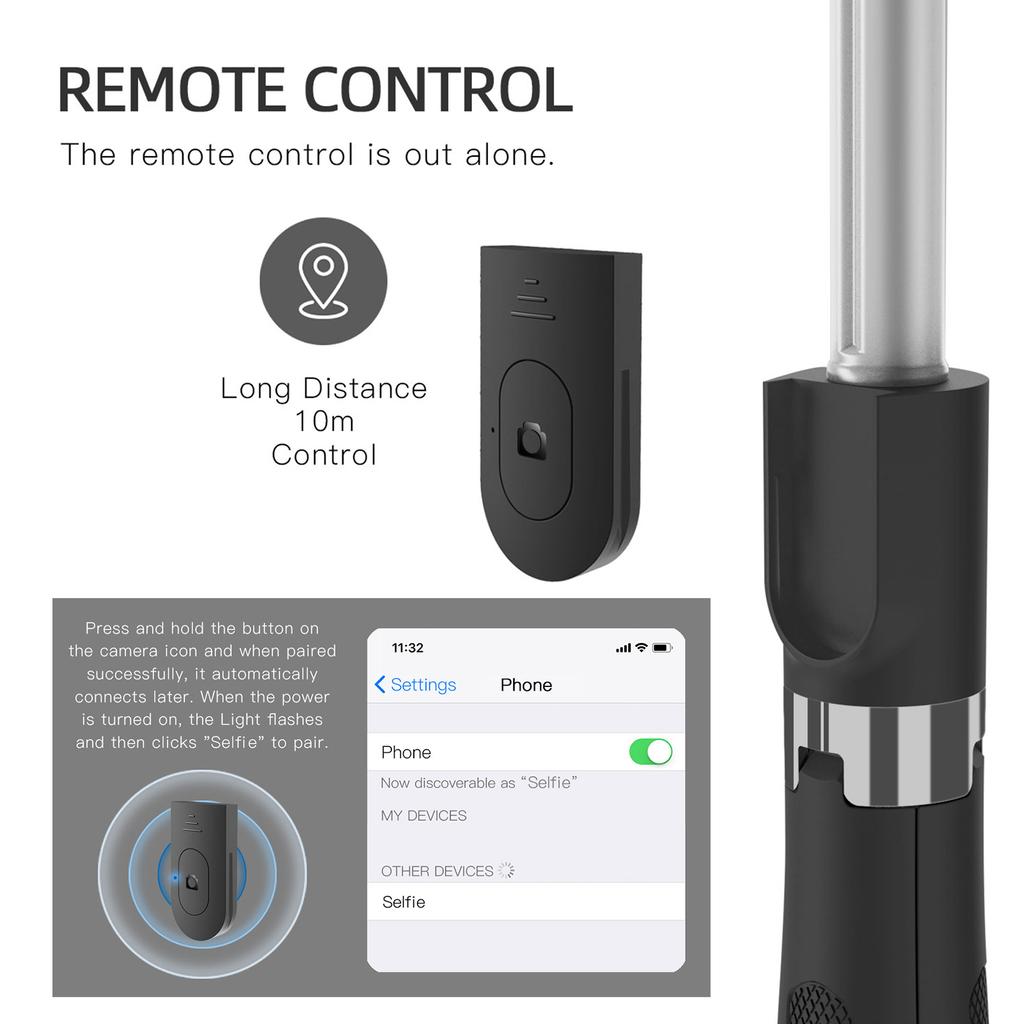 27,5-дюймовая селфи-палка 3-в-1, настольный штатив, стабилизатор подвеса с 6-секционной телескопической штангой с