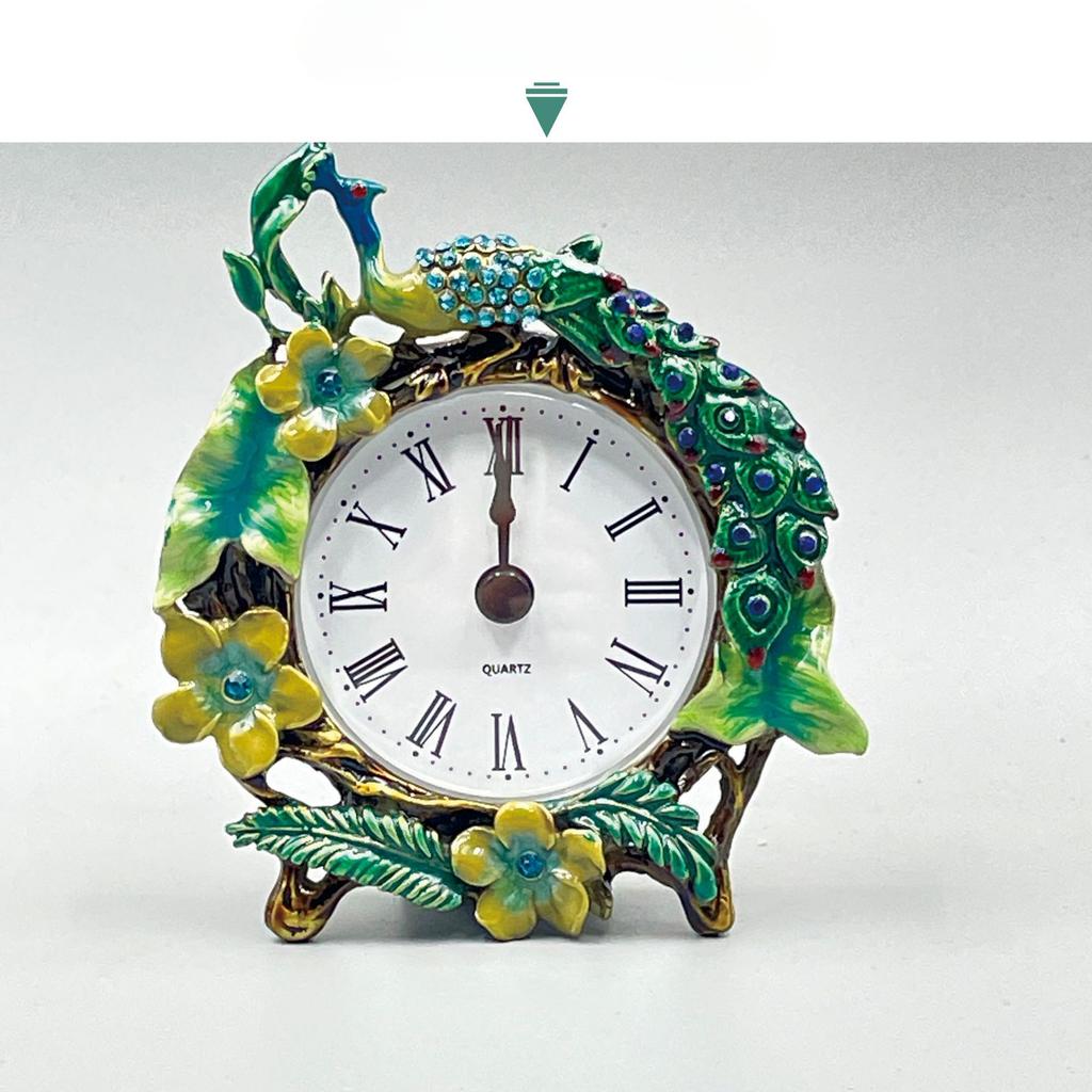 European Style Cute Fresh Green Peacock Desktop Clock New Mini Creative Clock Living Room Decorative Model Room