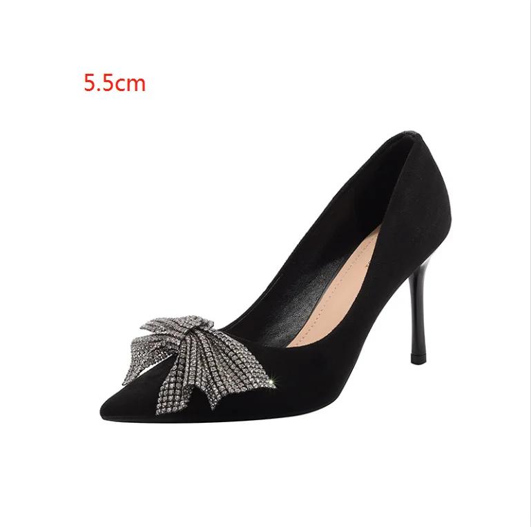 Fashion High Heeled Shoes for Women In South Korea Bow Knot Rhinestone Single Shoes 2024 New Pointy Fashion High-heeled Shoes for Women