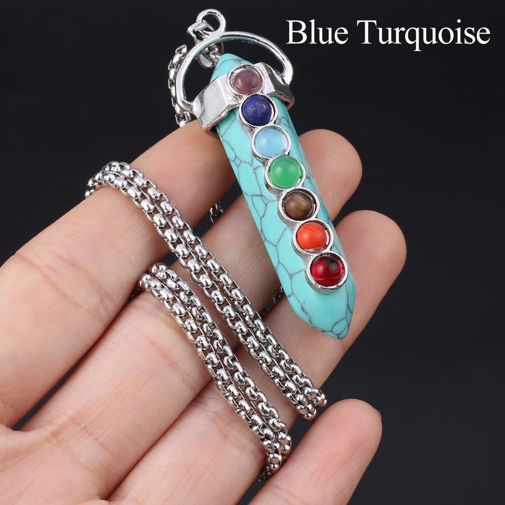 1 шт., Подвеска-кристалл для духовного исцеления, Геометрическая двусторонняя шестиугольная пирамида, Инкрустированная драгоценными камнями семи чакр, Шармы, Ожерелья для женщин и мужчин