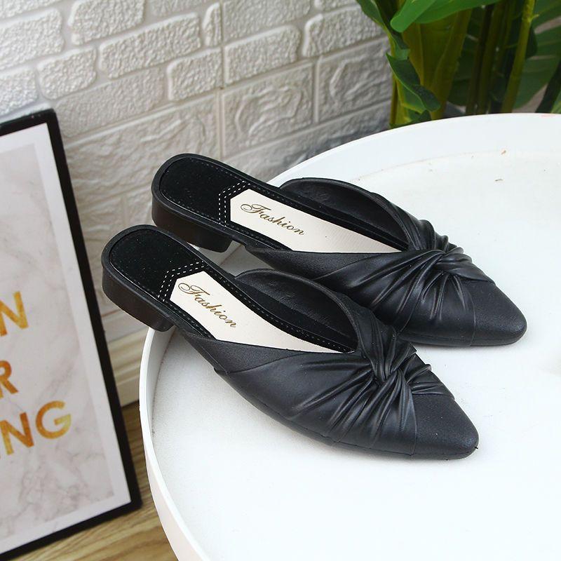 Модные зеленые домашние тапочки-мюли, лето 2024, женские тапочки с острым носком и сандалии, черные туфли, дизайнерская распродажа, маленький размер