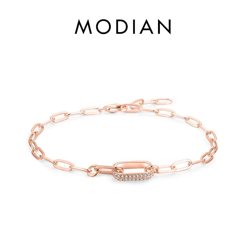 MODIAN Браслет из стерлингового серебра 925 пробы с геометрическим звеном и замком для женщин, классическая цепочка из циркония, женские браслеты, изящные ювелирные изделия