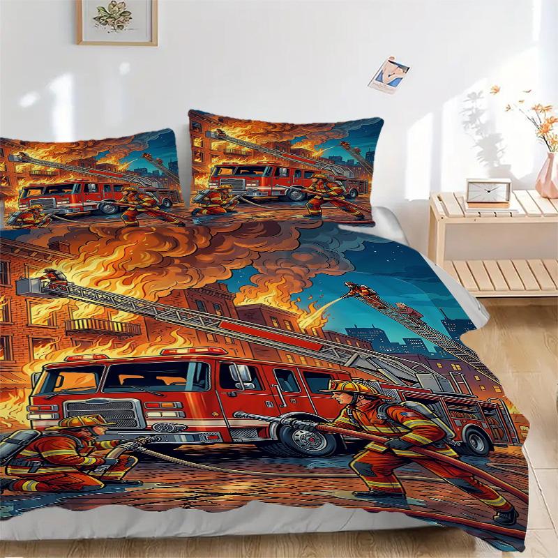 Firefighters Blaze Print 3Pcs Bedding Setduvet Cover With 2 Bedropillowcase Home Birthday Gift