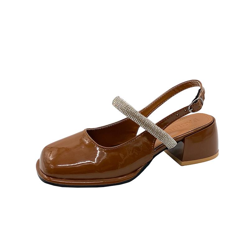 Модные удобные туфли на блочном каблуке для женщин с пряжкой 2024 года, летние босоножки на каблуке бежевого цвета с круглым носком, массивные кожаные открытые закрытые низкие черные