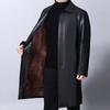 New Winter and Autumn Men's Warm Thick Long Leather Jacket Pu Leather Lapel Windbreaker