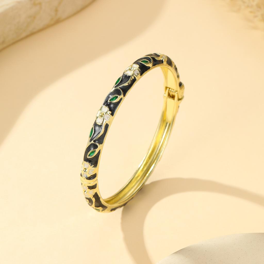 FTCY Colorful Five-leaf Flower Ename Bangles For Women Enamel Dropped Glaze Floral Diamond Bangle Luxury Jewelry Gifts