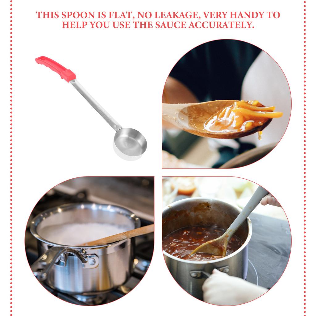 Pizza Sauce Portion Ladle Stainless Steel Serving Spoon Flat Smooth Bottom Leak Proof Handle Hanging Kitchen Sauce Scoop Portion