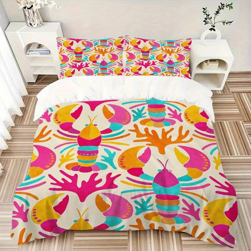 3pcs Lobster print Bedding Set, Ideal for Home Use, Suitable for Bedroom Decor (1*Duvet Cover + 1/2*Pillowcases, No Core) yy250821218