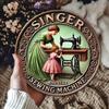 Vintage-7.8 Inch Wood Singer Sewing Machine Sign Plaque - Distinctive Iron Wall Decoration with Retro Aesthetic, Simple and Stylish Toilet Door Hangin