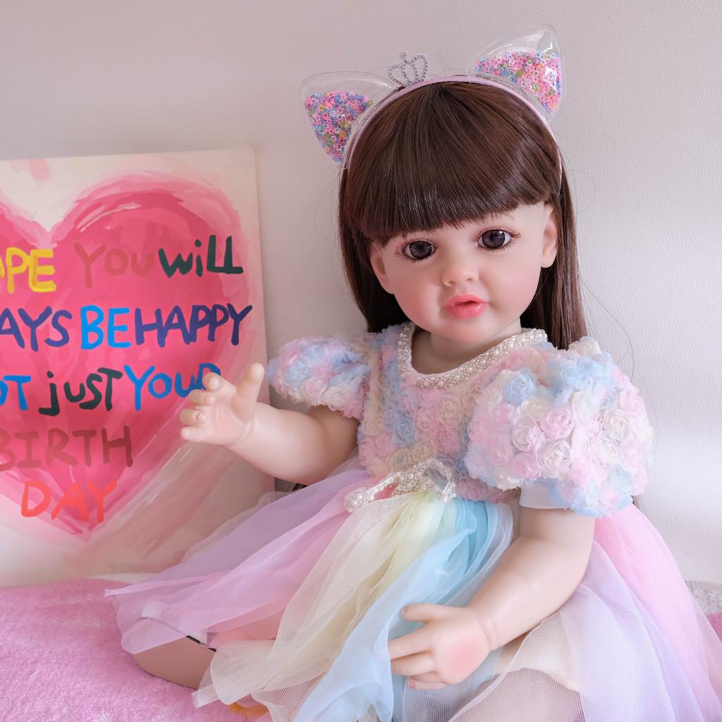 Reborn Doll Betty 55cm Silicone Full Body Collectors Edition With Colorful Lace Dress And Cats Ears Headband Decor For Gift And Display