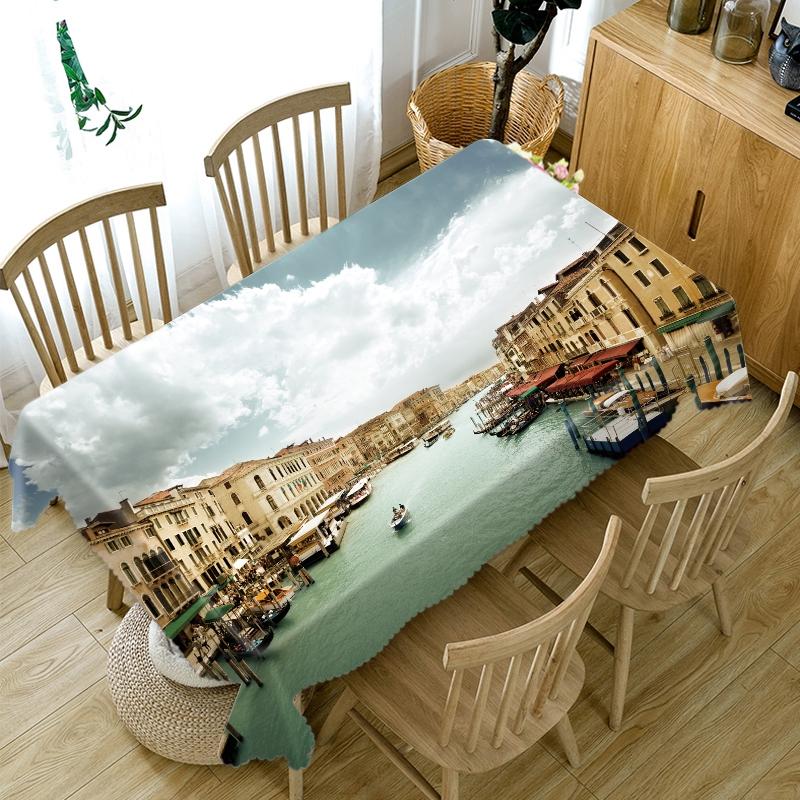 Thicken Cotton Tablecloth Bay City View Night Lights Pattern Rectangular Round Table Cloth For Wedding Picnic Party