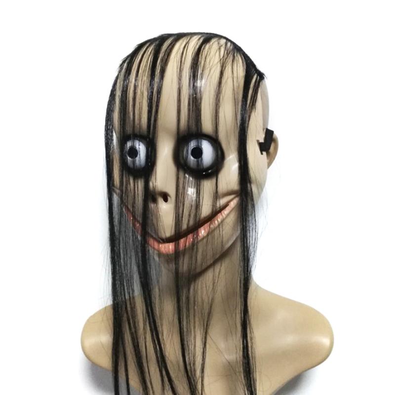 New Halloween Horror With Long Hair Mo Mo Mask Funny Mask V-Shaped Mouth Mask