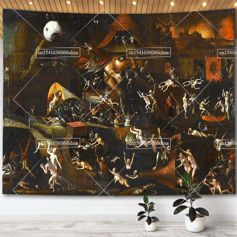 Hieronymus Bosch Garden Of Earthly Delights Tapestry Wall Art Decor Paintings Retro Tapestries Aesthetic Room Decoration Posters