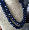 2 Rows Gorgeous 9-10mm South Sea Round Black Blue Pearl Necklace 36inch