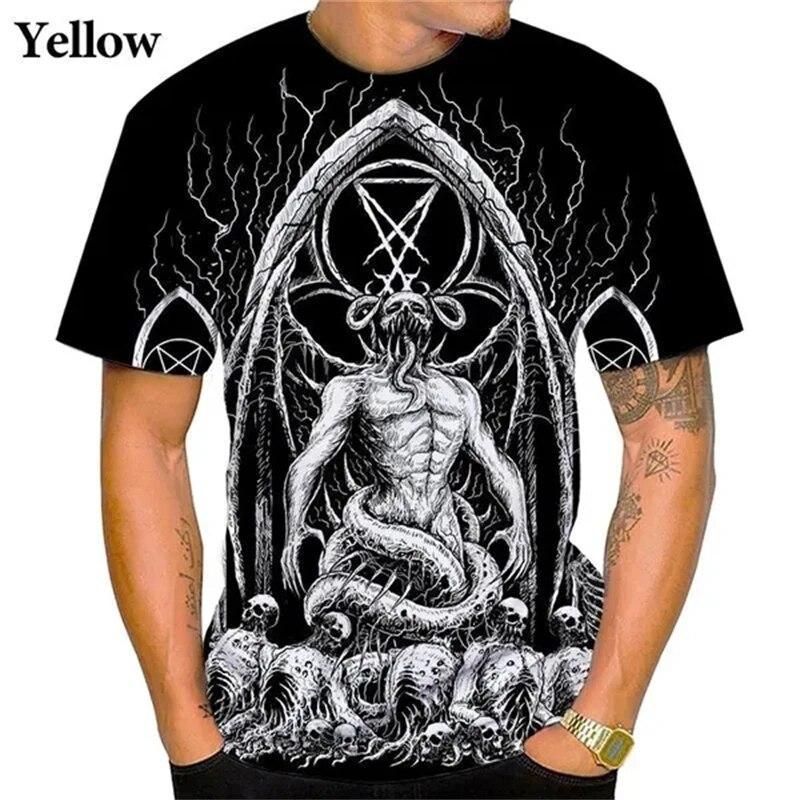 Летние футболки сатаной дьявола, мужские футболки с 3D принтом, толстовка в стиле Харадзюку, женские футболки, футболка большого размера, мужская одежда Y2k