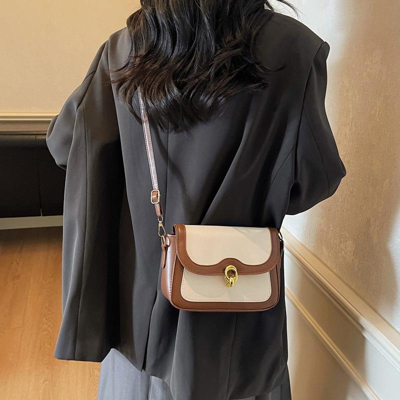 Bag New Women's Spring Autumn and Winter Versatile Fashion Retro Niche Design Shoulder Messenger Bag Contrasting Color Small Square Bag