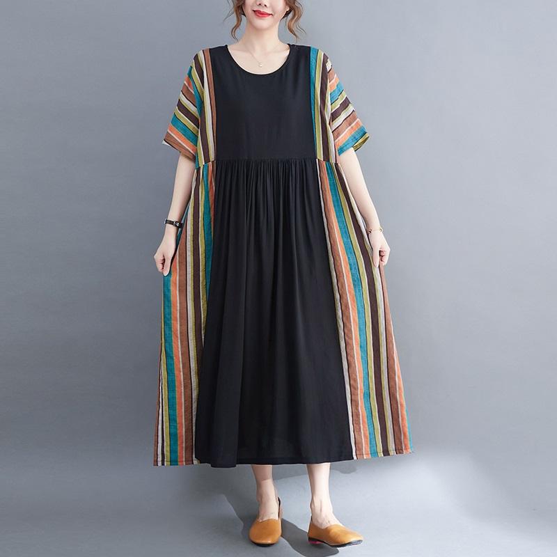 Short Sleeve Plus Size Cotton Women Casual Loose Long Dress