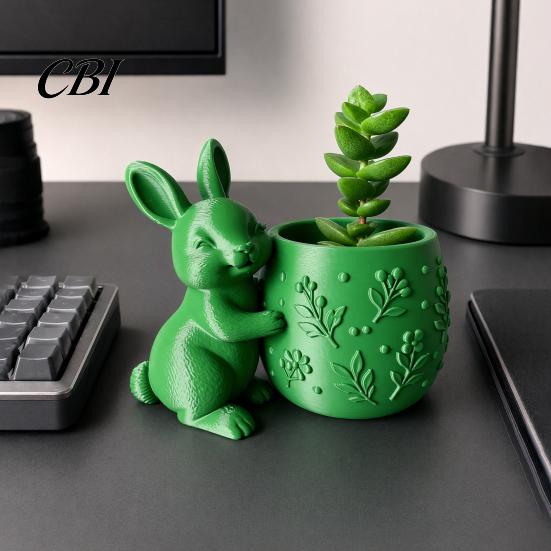 Маленький настольный горшок для растений 3D-печатный горшок-кролик, обнимающий суккуленты, милый цветочный горшок-кролик с тисненым дизайном, цветочный корпус, мини-декор для рабочего стола в офисе