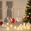 Pom Pom Reindeer Christmas Ornament Plush Elk Hanging Ornaments Wooden Deer Slices Xmas Tree Pendants for Home Party Holiday Decor
