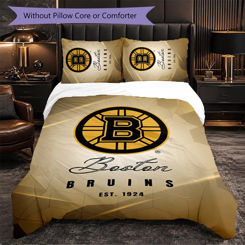 Boston Bruins Pattern Microfiber 3Pcs Bedding Set Decor Duvet Cover Set For Bedroom Home Use