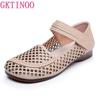 GKTINOO 2025 Summer Genuine Leather Hollow Shoes Woman Sandals Casual Mother Flat Soft Sole Comfortable Sandals Non-slip