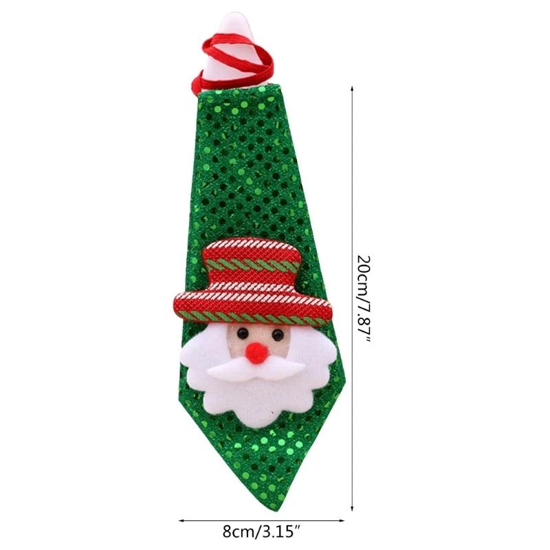 57BD 8Inch Christmas Costume Bow Tie Glow at Dark(Optional) Interactive Xmas Necktie with Blinking Sequin Cloth Novelty Gift