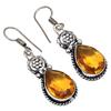 Citrine Quartz Gemstone Handmade Gift For Her Silver Jewelry Earrings 1.5''