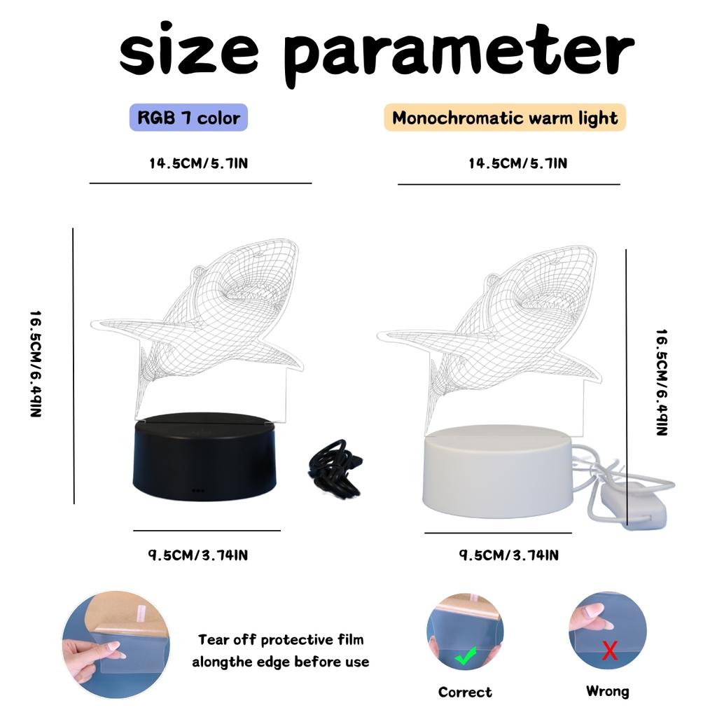 3D Креативный Светодиодный Ночник в Форме Акулы - Современный Акриловый Дизайн с Питанием от USB, Подходит для Спален и Учебных Помещений
