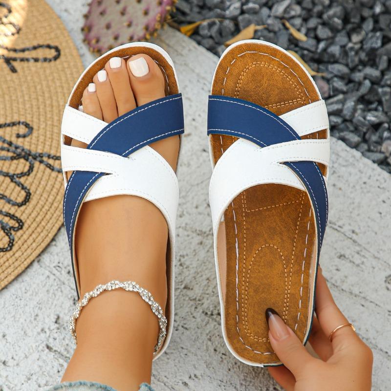 New Women's One-Strap Sandals Versatile Color-Block Fish-Mouth Thick-Soled Wedge Slippers