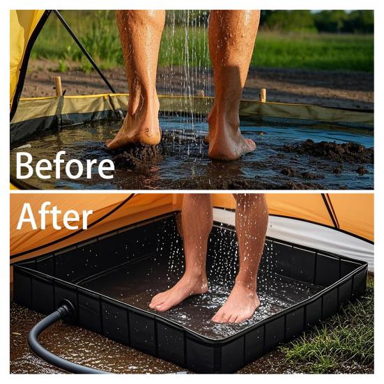 Outdoor Shower Base with Detachable Drain Pipe Foldable Waterproof PVC Outdoor Camping Beach RV Shower Pan Floor Stall