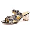 Women's Round Open Toe Heels Sandals Low Block Chunky Heeled Sandal Slip On Mules Summer Comfortable Casual Dress Pumps Shoes Women Rhinestones Slides