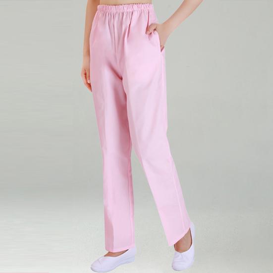 Летние брюки для медсестры со средней посадкой и эластичной резинкой на талии, широкие длинные брюки, однотонные женские рабочие брюки с карманами