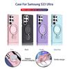 Чехол для Samsung Galaxy S23 S22 S21 FE Plus Ultra, чехол с кольцом на 360 градусов, магнитный чехол Magsafe, матовый прозрачный корпус, противоскользящий, противоскользящий, чехол