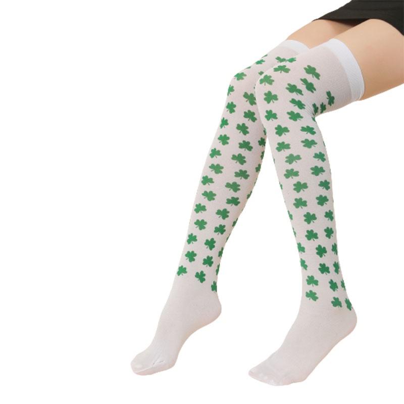 Женщины ул.. Носки до бедра в полоску с трилистником на День святого Патрика