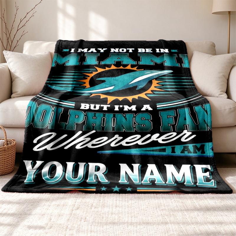 miami dolphins Customizable name outdoor blanket soft cozy and warm Multi-purpose office blanket outdoor camping and travel blanket all