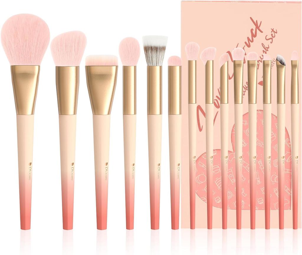 DUcare Набор кистей для макияжа из 14 штук, кисти для макияжа из высококачественного волокна, пушистая кисть для пудры, кисть для румян, кисть для теней, кисть для бровей, дизайн в форме сердца