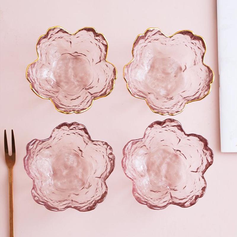 Стеклянная пиала для соевого соуса Сакура в японском стиле, розовая, с цветками, для приправ, для обмакивания суши и пельменей, мини-тарелки для закусок