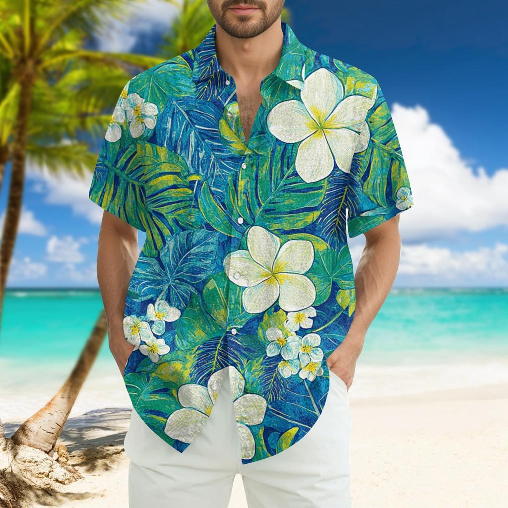 Men's Fashion Loose Hawaiian Printed Short Sleeve Beach Shirt